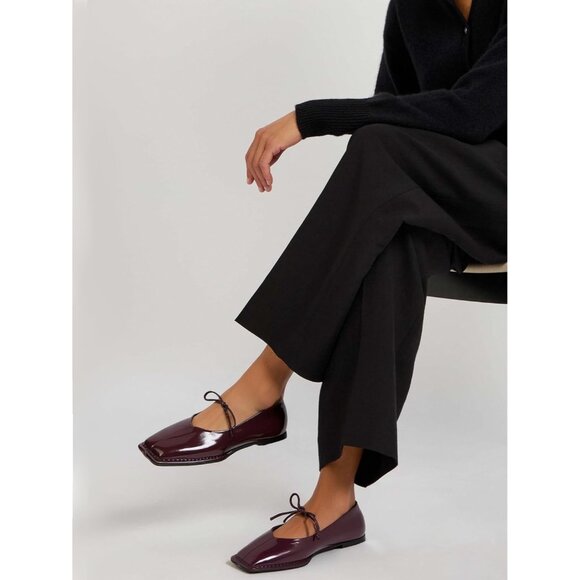 Women Burgundy Square Toe Comfortable Slip-On Lace-Up Loafers Summer Shoes - Picture 3 of 6